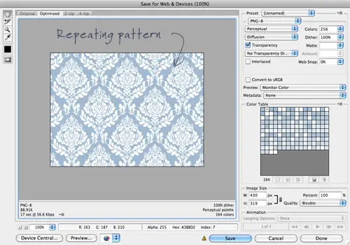 Exporting a background pattern