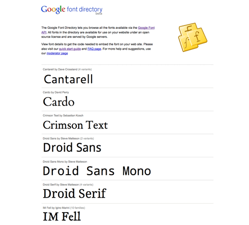 Google Font API directory