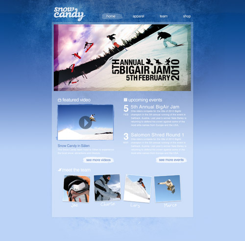 Snowboard themed website design