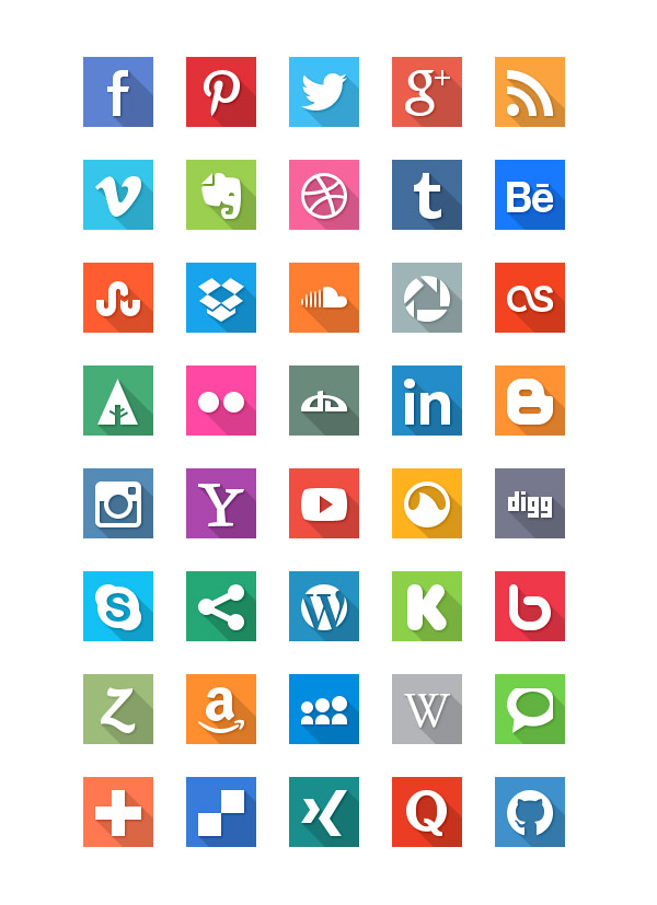 40 Social Media Flat Icons by GraphicBurger