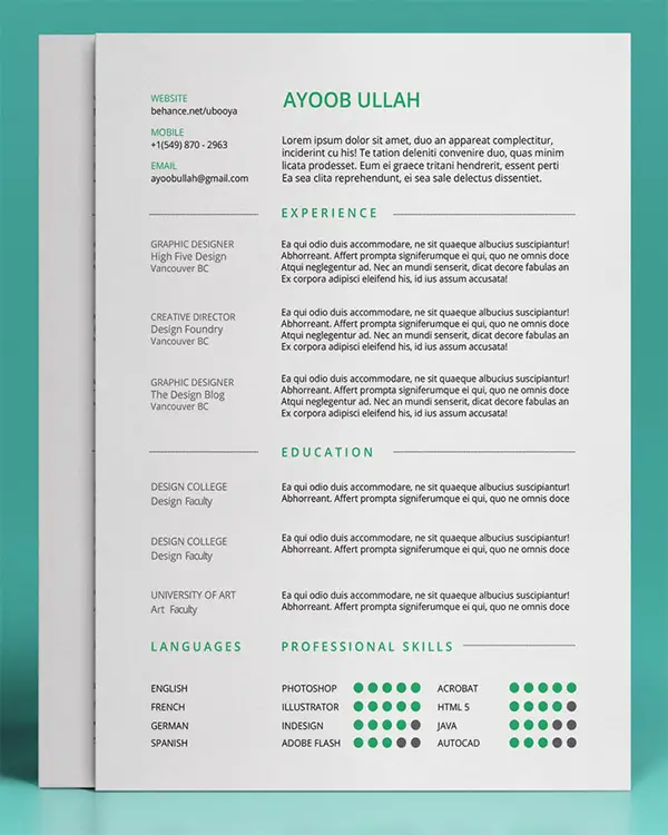 Free Vita / Resume / CV InDesign Template by TapTapIdeas