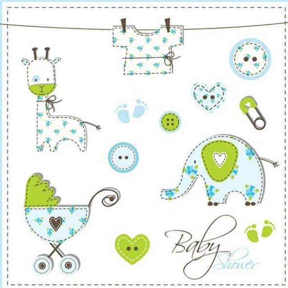 10 Lovely Baby Shower Elements Vector Illustration