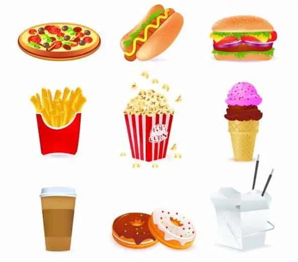 6 Set Of Vector Cartoon Foods Icons