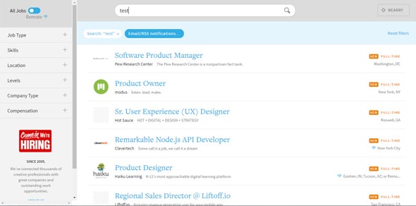 Authentic Jobs Search Page Design