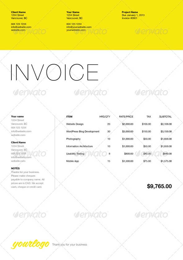20 Minimal Freelance Invoice Template Pack