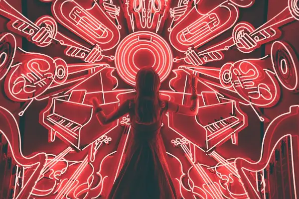 Music Design Asset: Woman Standing In Front of Neon Lights