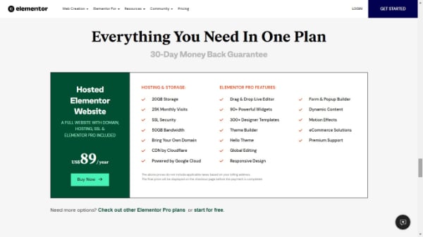 Elementor Plan : Detailed Web Hosting Price Comparison