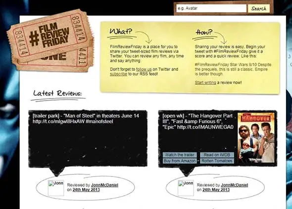 Tweet-sized film reviews from Twitter paper web design 