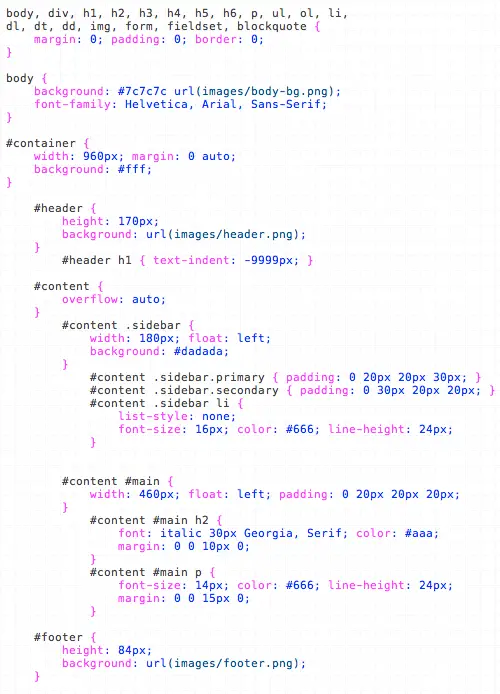 CSS code create sidebars