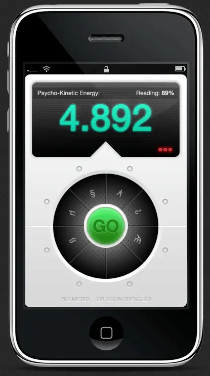 iPhone showcasing a screenshot of the PKE METER app.