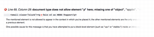 Document type does not allow element p here