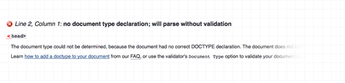 No document type declaration; will parse without validation common validation errors