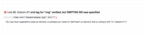End tag for img omitted, but OMITTAG NO was specified