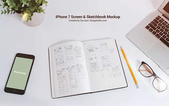 Free Sketchbook & iPhone 7 Mockup PSD for UI Designers