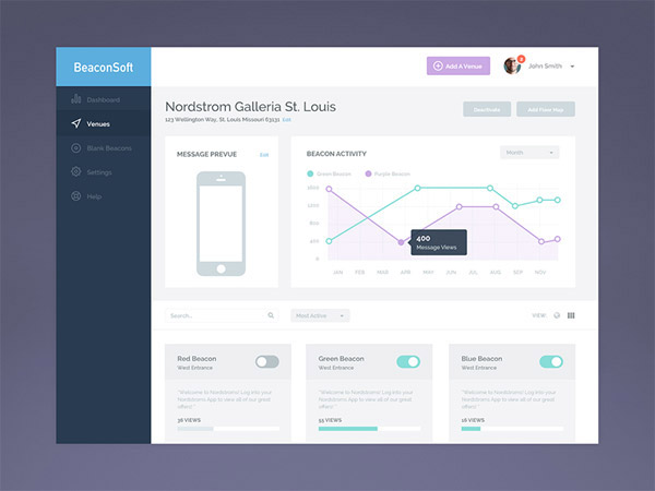 BeaconSoft Venue Page by Megan Fox App Dashboard Design