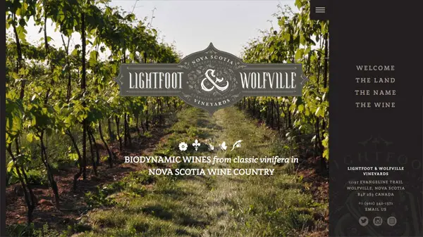 Lightfoot & Wolfville Vineyards slide in Navigation Menus