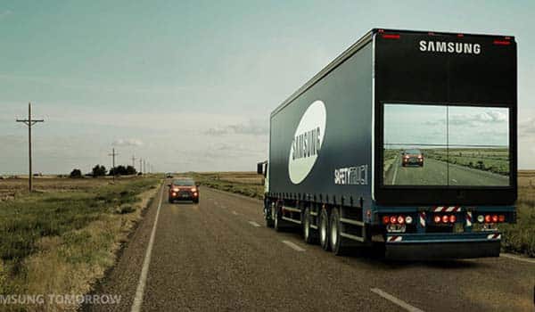 Samsung attaches screen to semi-truck to show the road ahead