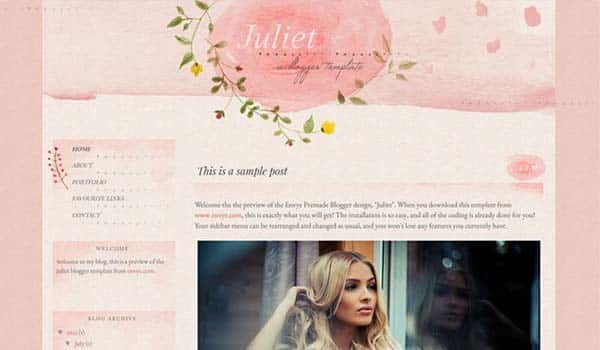 juliet personal blog watercolor design