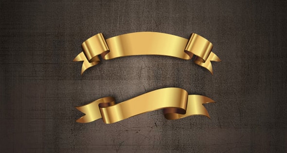 Golden Decorative Vector Ribbons Set