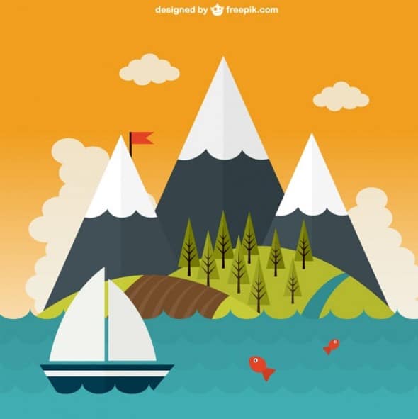 Beautiful mountaints landscape Flat Design Freebies