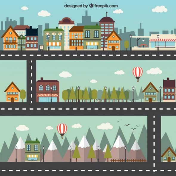 Cartoon city Flat Design Freebies