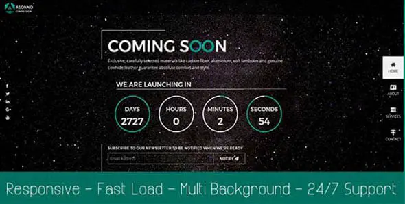 Asonno Coming Soon HTML5 Template