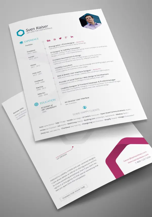 Free Vita / Resume / CV InDesign Template by TapTapIdeas
