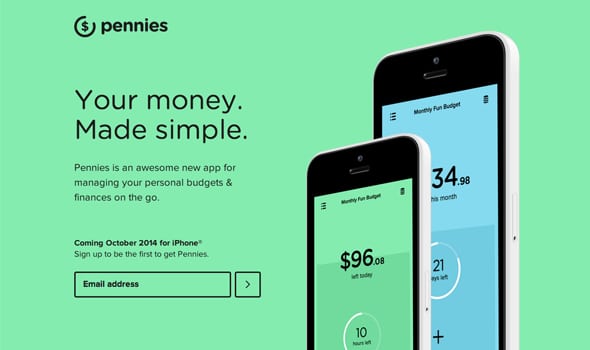 Pennies for iPhone App Landing Pages