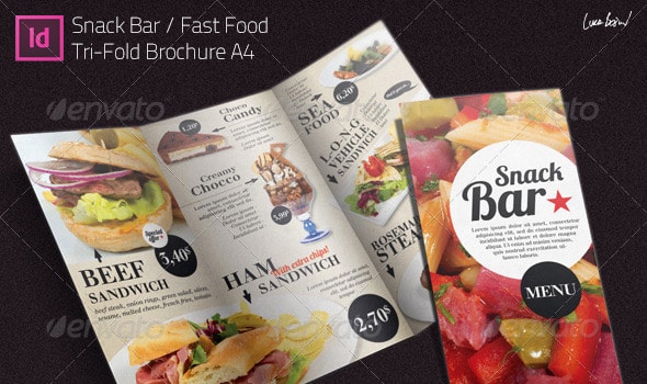 Tri fold Brochure Snack Bar Menu