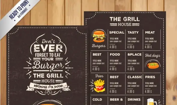 menu du restaurant Grill dans le style rétro Menu Design Projects