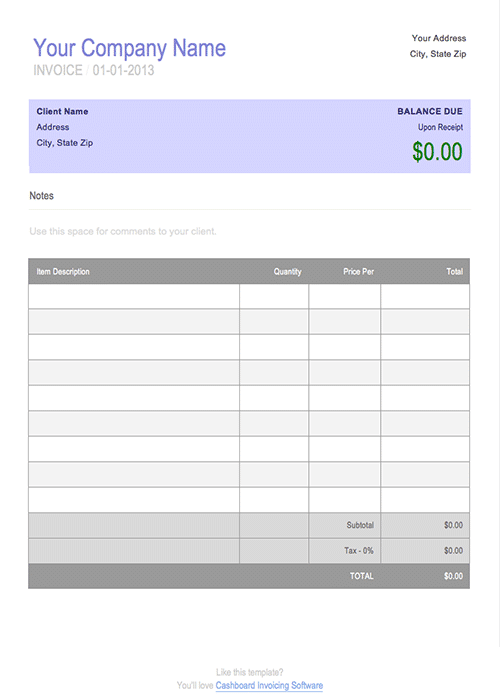 1 Blank Invoice Template For Microsoft Word – Free