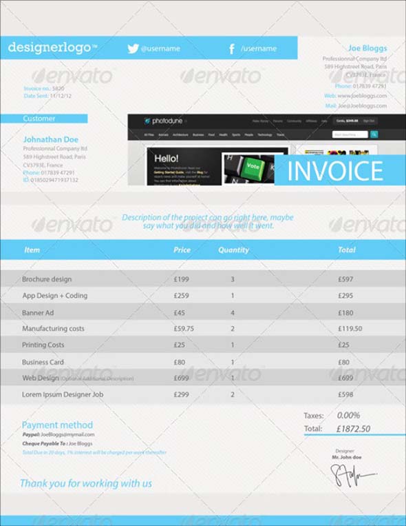 15 Clean Customizable Invoice Template