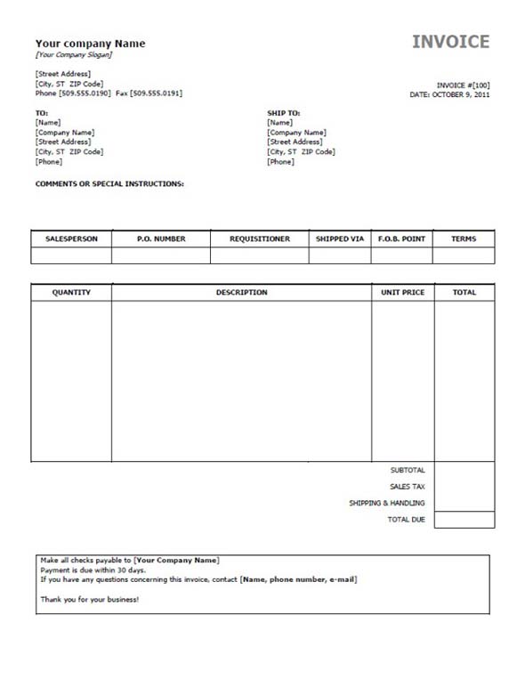 printable blank invoice template free