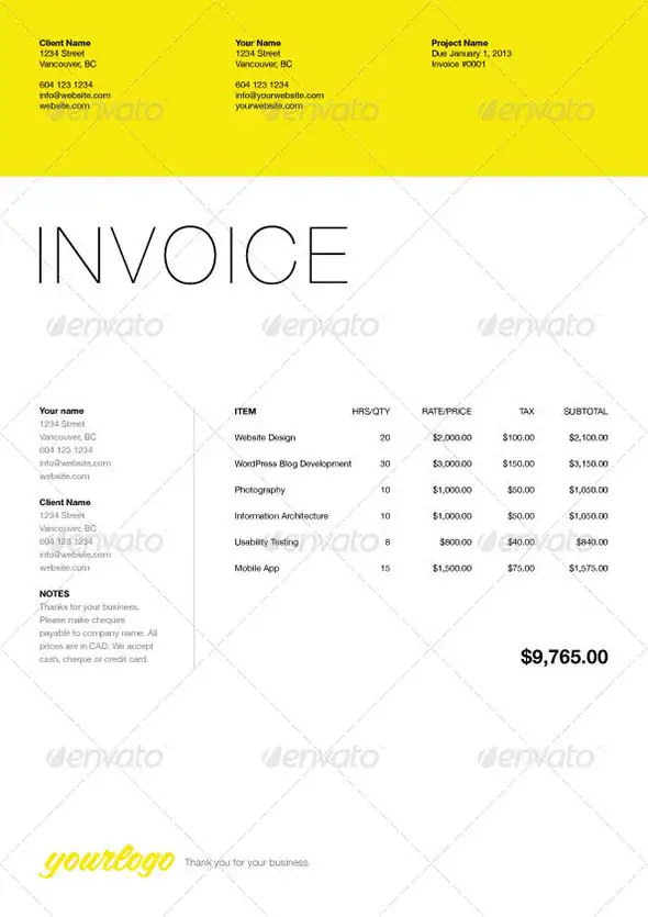 20 Minimal Freelance Invoice Template Pack