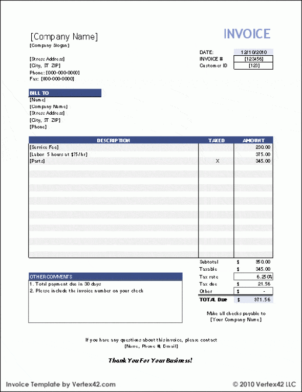 32 Business Invoice Template For Microsoft Excel – Free