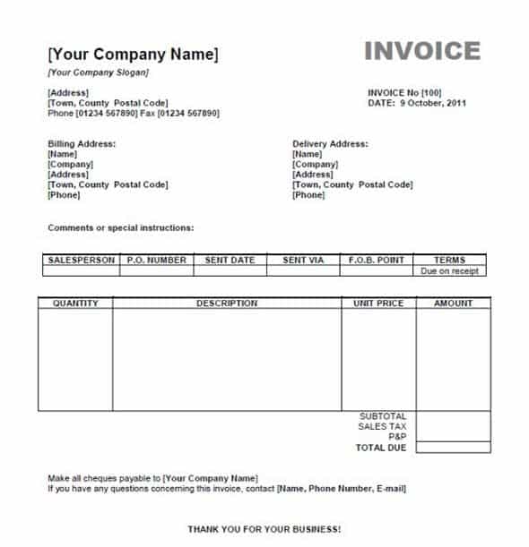 Hourly Invoice Template Word