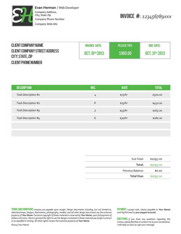 5 Freelance Invoice Template PSD – Free