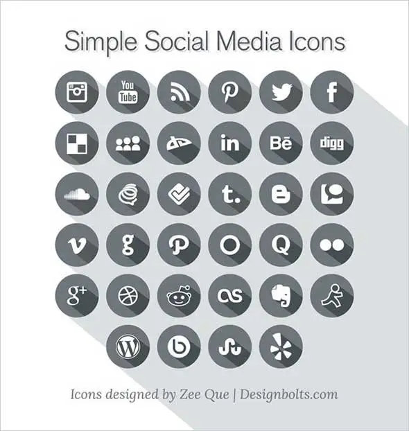  Free Long Shadow Simple Social Media Icons 