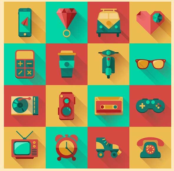  Flat Hipster Icons Vector