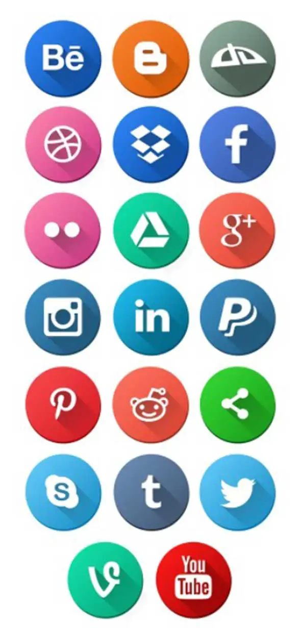  Flat Round Social Media Icons