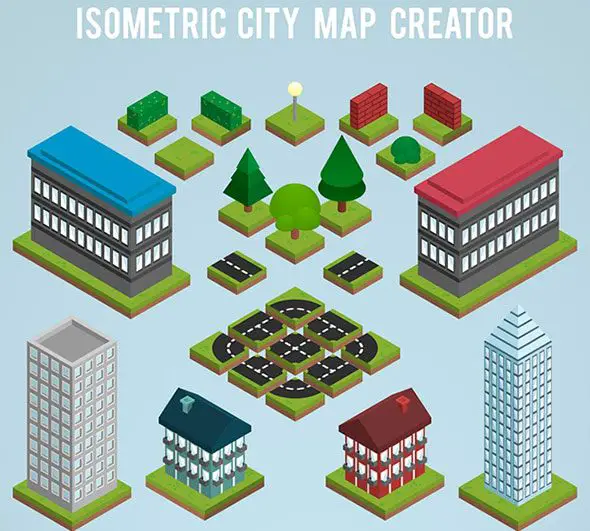 Elements-to-create-a-city-map,-isometric-view-Vector