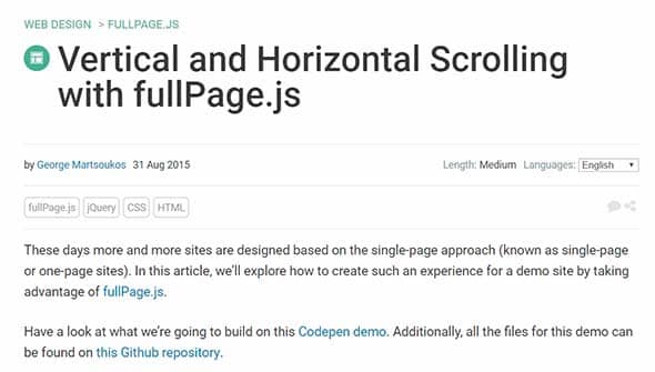 Vertical and Horizontal Scrolling with fullPage.js