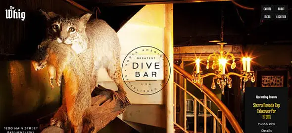 The Whig Dive Bar food Website Designs