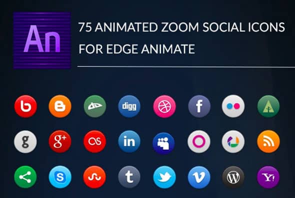 Animated Zoom Social Icons - Edge Animate Template