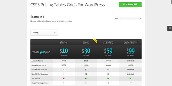 6 CSS3 Responsive WordPress Compare Pricing Tables