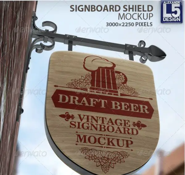 Vintage Signboard Shield Mock-Up