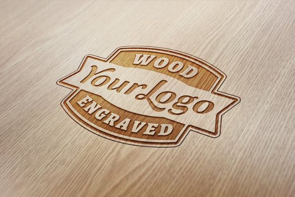 wooden engraved logo mockup psd download