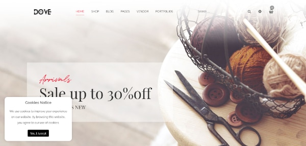 WordPress themes for selling handcrafted products: Dove