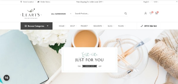 WordPress themes for selling handcrafted products: LeArts