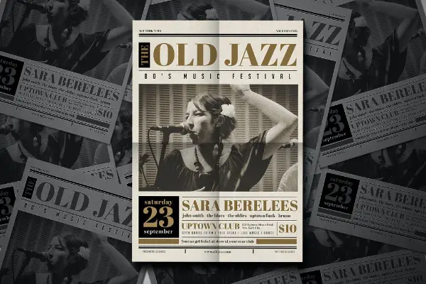 Newspapers Mockups that can be very helpful: Old Jazz Newspaper Mockup